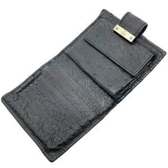 Gucci Wallet Logo Bifold Ostrich Leather Black Mini - Picture 6 of 8